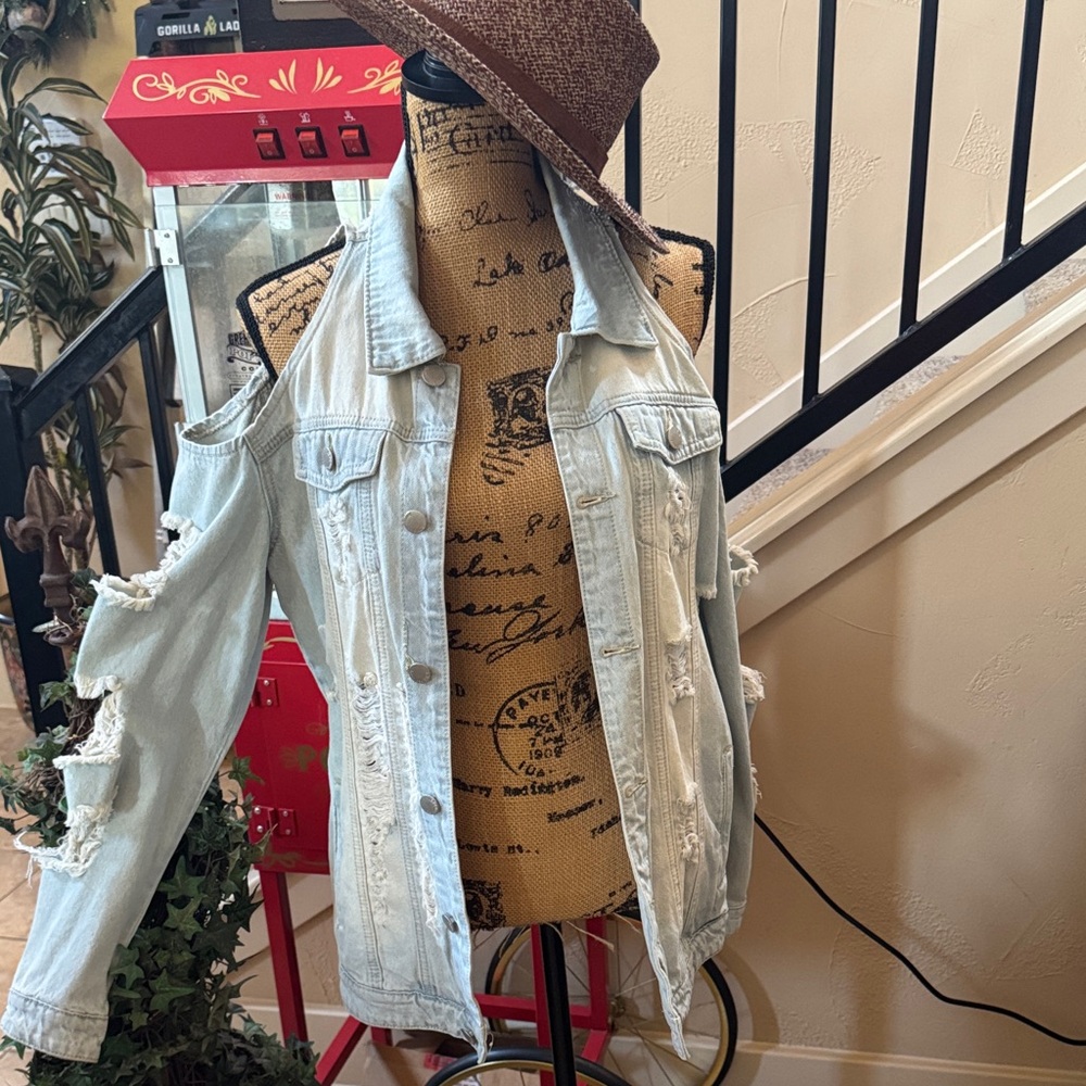 American Bazi Distressed Light Denim Jacket